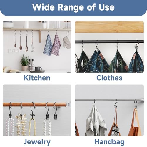 Titanker Shower Curtain Hooks Rings, Rust Resistant Metal Minimalist Simple Double Glide Shower Hooks Rings for Bathroom Shower Rods Curtains, Set of 12 Hooks - Black