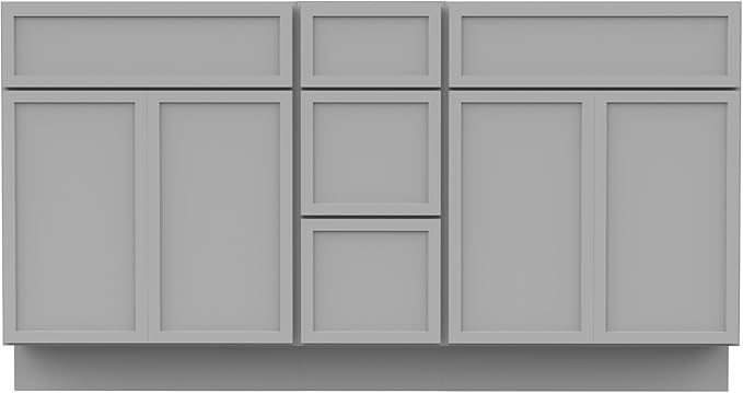 HomeBeyond 60 Inches Bathroom Vanity Base Cabinet Without Sink, Double Sink Top Sturdy Floor Mounted Cabinet with Door & Soft Closing Drawers,Grey, VA4124-2+VA4112-3
