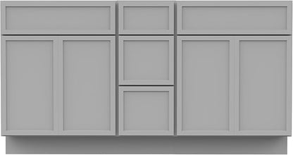 HomeBeyond 60 Inches Bathroom Vanity Base Cabinet Without Sink, Double Sink Top Sturdy Floor Mounted Cabinet with Door & Soft Closing Drawers,Grey, VA4124-2+VA4112-3