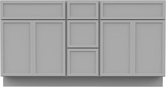 HomeBeyond 60 Inches Bathroom Vanity Base Cabinet Without Sink, Double Sink Top Sturdy Floor Mounted Cabinet with Door & Soft Closing Drawers,Grey, VA4124-2+VA4112-3