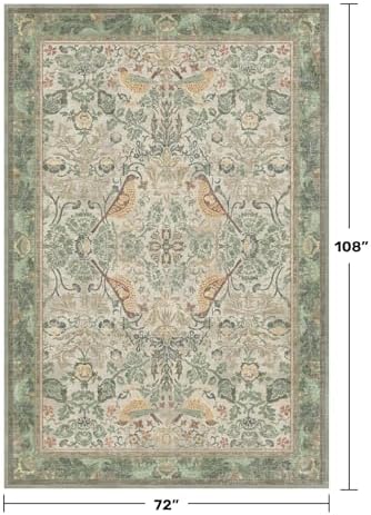 Hazo Haus Washable Living Room Rug 6x9 - Sage Floral Nature Area Rugs for Bedroom, Dining Room Kitchen Table Rug for Under Table, Office, Stain Resistant Non-Slip - Sage Green