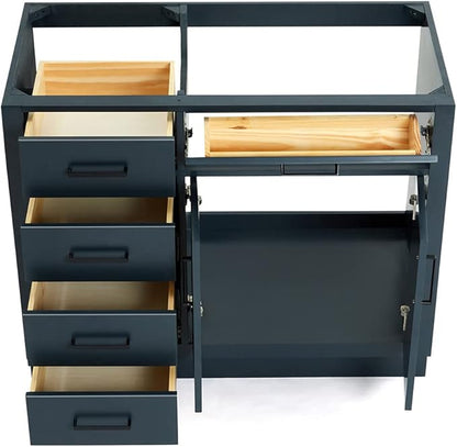 ARIEL Hepburn 42-inch Bathroom Vanity Base Cabinet,Solid Wood, 2 Soft Closing Doors, 5 Dovetail Drawers, Midnight Blue