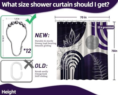 Dark Purple and Grey Extra Long Shower Curtain, Tall 72X78 in