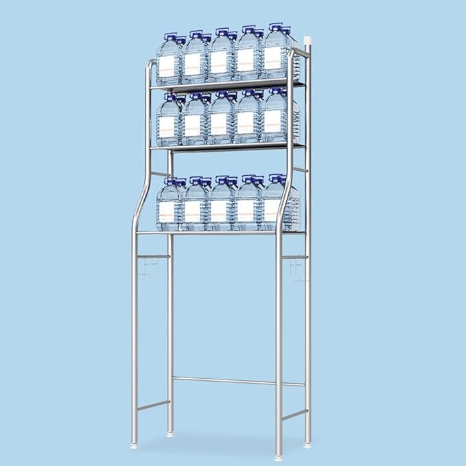 Over The Toilet Storage, 3-Tier Metal Over Toilet Organizer Rack, Freestanding Above Over Toilet Storage Shelf with Hooks and Paper Holder for Bathroom, Black