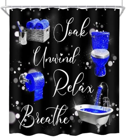 Blue Fashion Funny Quotes Modern 4Pcs Bathroom Shower Curtain Set with Rugs