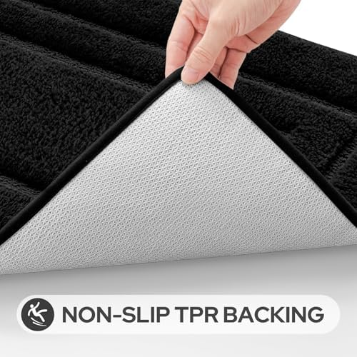 HOMEIDEAS Bathroom Rugs Sets 2 Piece, Soft Extra Long Bath Mat Black
