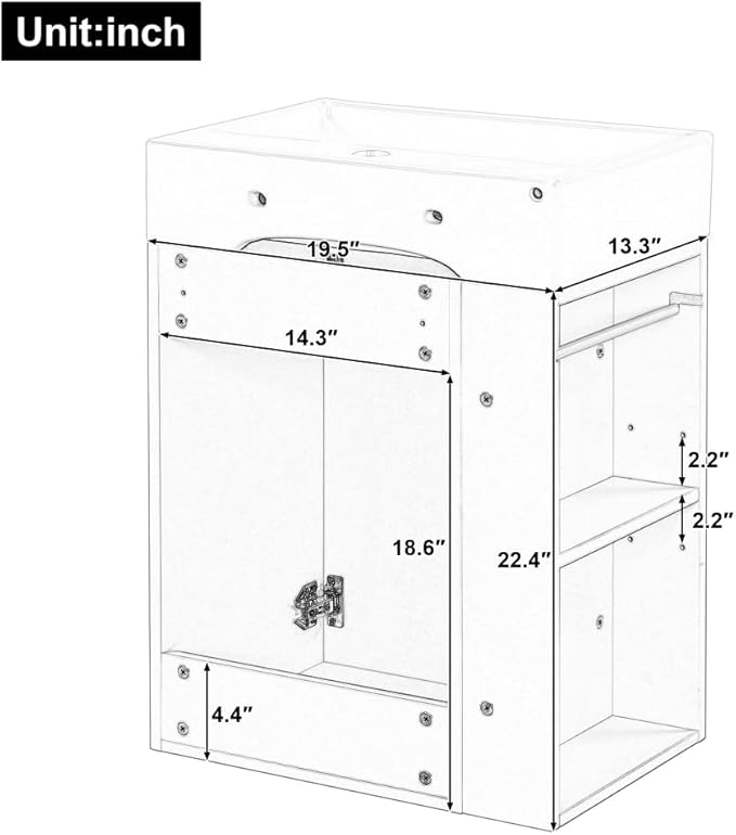 20" Floating Small Bathroom Vanity with Sink, Wall Mounted Vanity for Compact Bathrooms, Space-Saving Narrow Bathroom Vanities with Soft-Close Door Open Shelf Towel Bar (Green,20" Floating Door)