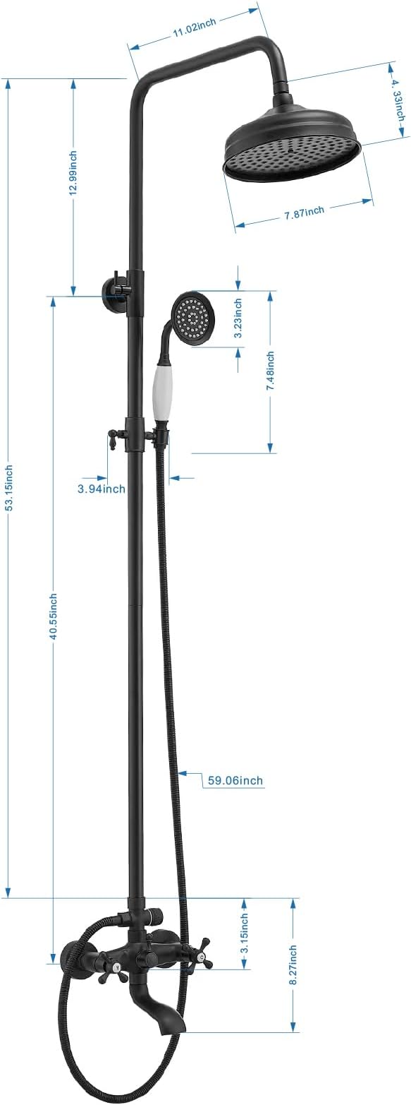 Outdoor Shower Features, Exposed Shower System Wall Mounted | 8 Inch Rain Shower Head Sprayers,Handheld Shower Head & Tub Spout,Solid Brass,Dual Handle,High Pressure,Matte Black