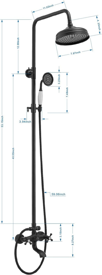 Outdoor Shower Features, Exposed Shower System Wall Mounted | 8 Inch Rain Shower Head Sprayers,Handheld Shower Head & Tub Spout,Solid Brass,Dual Handle,High Pressure,Matte Black