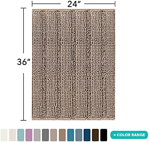 Turquoize Bathroom Rug 24"x36", Absorbent Chenille Bath Rug, Taupe Brown