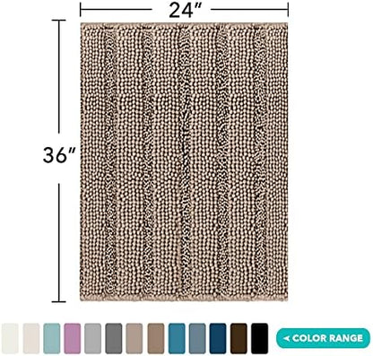 Turquoize Bathroom Rug 24"x36", Absorbent Chenille Bath Rug, Taupe Brown