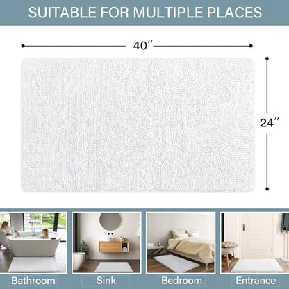 LOCHAS Luxury Bathroom Rug Shaggy Bath Mat 24 x 40 Inch, White