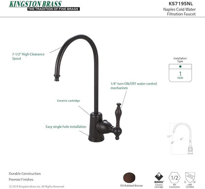 Kingston Brass Gourmetier KS7191NL Naples Single Handle Water Filtration Faucet, Polished Chrome