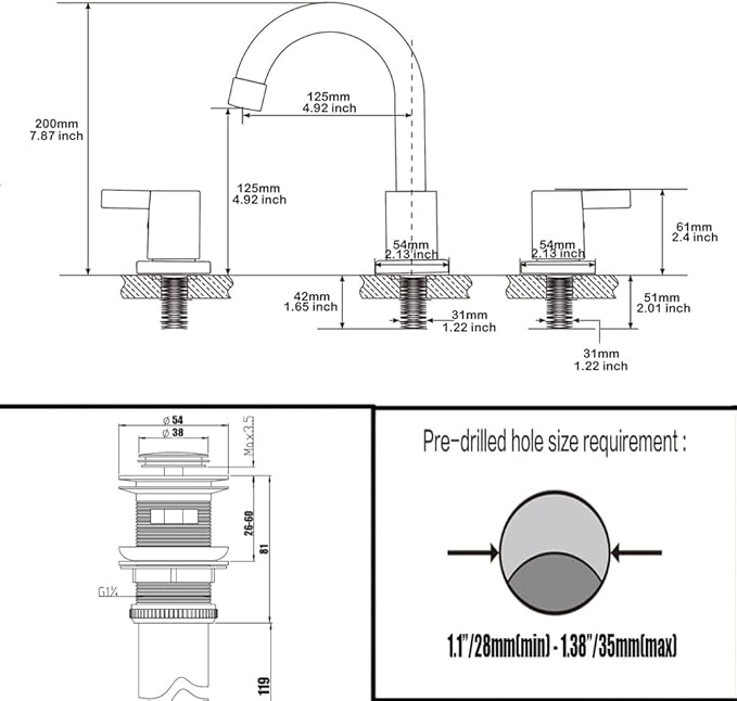Phiestina 2 Handle 3 Hole 8 Inch Widespread Bathroom Faucet with Metal Pop-Up Drain, Brushed Nickel, WF015-1-BN