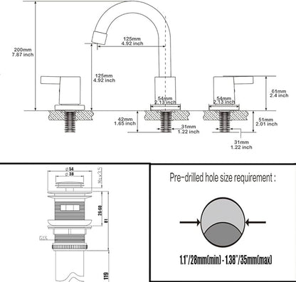 Phiestina 2 Handle 3 Hole 8 Inch Widespread Bathroom Faucet with Metal Pop-Up Drain, Brushed Nickel, WF015-1-BN