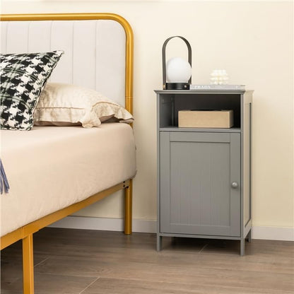 LDAILY Bathroom Cabinet, Freestanding Small Cabinet with Door, 3-Position Adjustable and Removable Shelf, Anti-Tipping Device, Wooden Floor Organizer for Bathroom, Kitchen, Office (Gray)