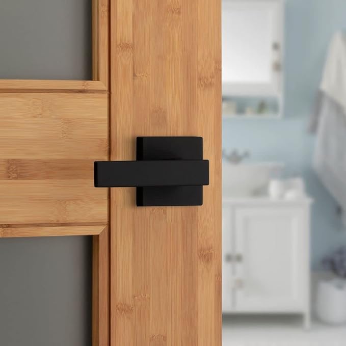 Kwikset Singapore Interior Privacy Door Handle with Lock, Door Lever for Bathroom and Bedroom, Matte Black Reversible Keyless Turn Lock, with Microban Protection (Pack of 4)