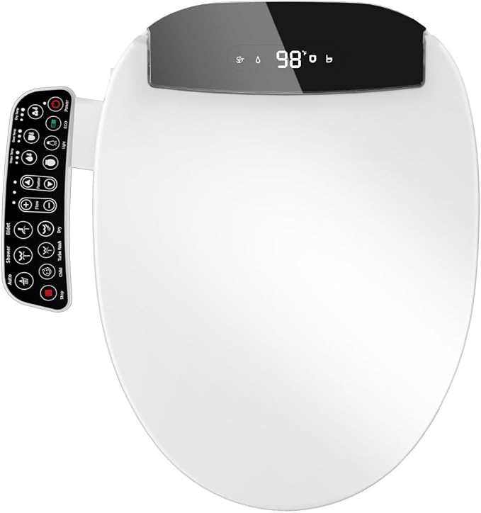 LOUPUSUO Electric Heated Bidet Toilet Seat with Warm Water Wash | Heated Seat, Warm Air Dryer, Soft Closed Lid, Night Light,Toilet Seat with LED Display and Multiple Cleaning Modes