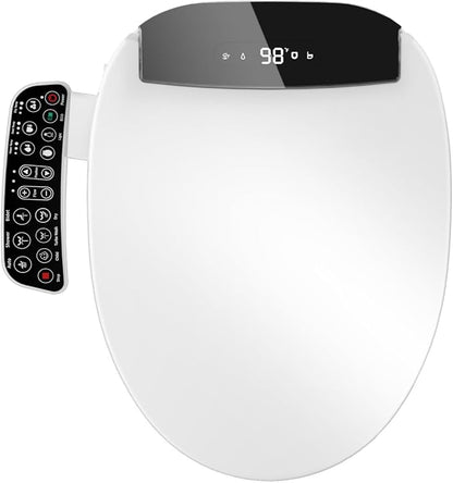 LOUPUSUO Electric Heated Bidet Toilet Seat with Warm Water Wash | Heated Seat, Warm Air Dryer, Soft Closed Lid, Night Light,Toilet Seat with LED Display and Multiple Cleaning Modes