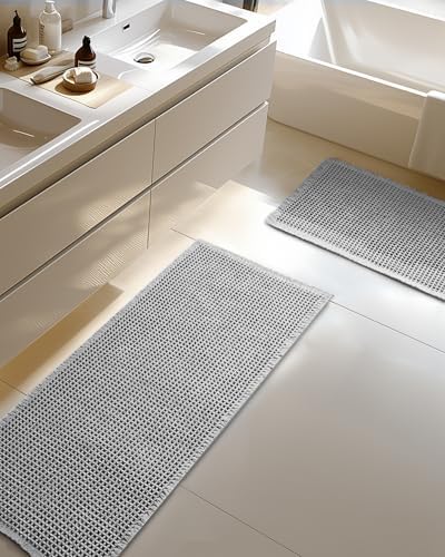 Furicher Large Waffle Bath Mat Set of 2, Non Slip Bath Mats for Bathroom, Ultra Absorbent Bathroom Mat for Bathroom Decor, Pottery Barn Furniture Choice, Washable Kitchen Rugs for Boho Decor