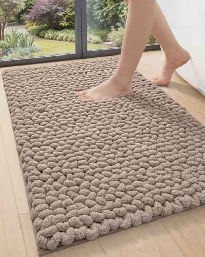 DEXI Bathroom Rugs 36x24, Non Slip Washable Chinelle Bath Mat, Taupe
