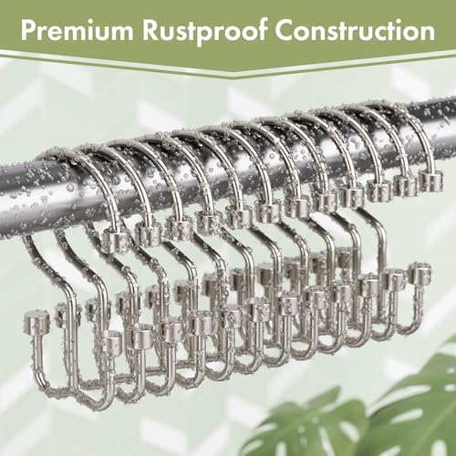 Amazer Nickel Shower Curtain Hooks, 12PCS Minimalist Simple Double Shower Curtain Rings, Rust-Resistant Metal Shower Hooks, Cylinders Shower Rings for Bathroom Shower Rods Curtains