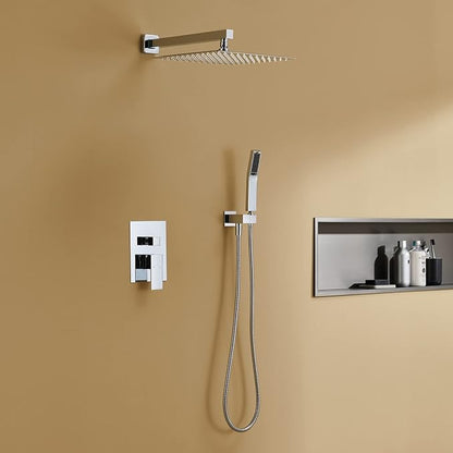 Rain Shower System 12 Inches Shower Combo Set Chrome Wall Mount Faucet Bathroom Faucets with Rainfall Shower Head and Hand Shower