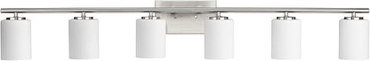 Progress Lighting Replay Collection 48 in. 6-Light Brushed Nickel Etched White Glass Modern Bath Vanity Light
