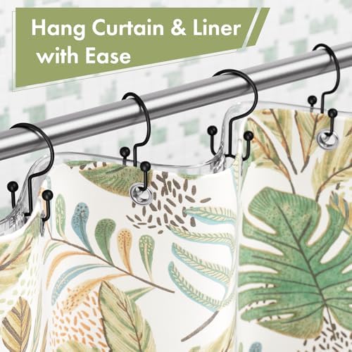 Amazer Black Shower Curtain Hooks, 12PCS Minimalist Simple Double Shower Curtain Rings, Rust-Resistant Metal Shower Hooks Shower Curtain Hangers, Shower Rings for Bathroom Shower Rods Curtains