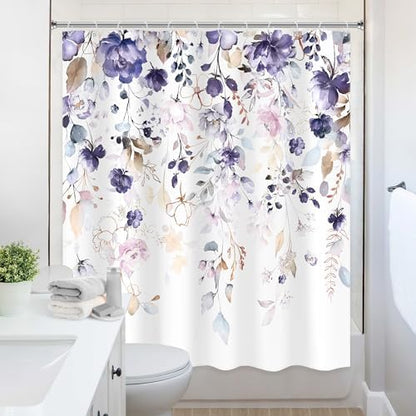 Floral Purple Pink Leaf Rustic Girly Bathroom Shower Curtain Set