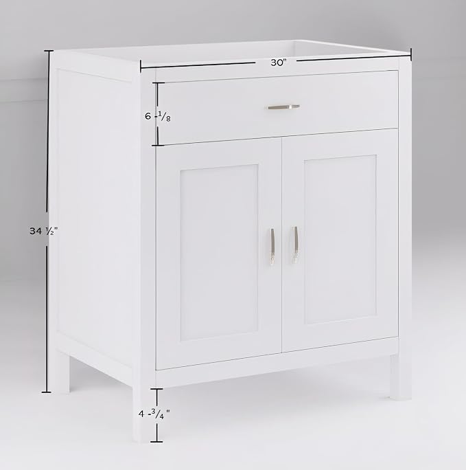 White 30" Width Freestanding Bath Vanity Tip-Out Drawer Sink Base Cabinet Without Top (White Newport, 30" Wx21 Dx34.5 H)