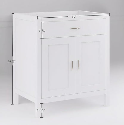 White 30" Width Freestanding Bath Vanity Tip-Out Drawer Sink Base Cabinet Without Top (White Newport, 30" Wx21 Dx34.5 H)
