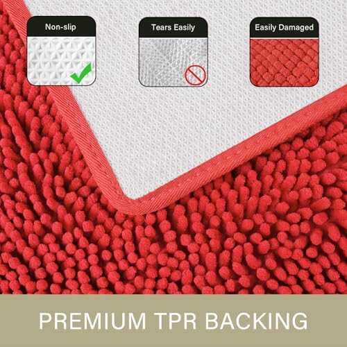 LOCHAS Luxury Bathroom Rug Shaggy Bath Mat 24 x 60 Inch, Red
