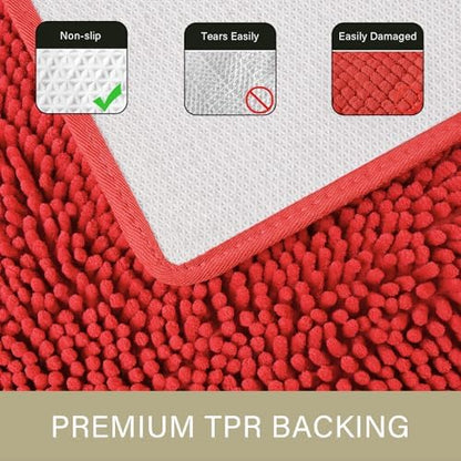 LOCHAS Luxury Bathroom Rug Shaggy Bath Mat 24 x 60 Inch, Red