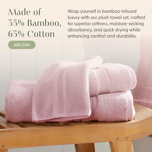 Springtree Home Luxury Bamboo Rayon Bath Towel Set | 6-Piece Set | Pink