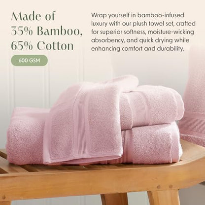 Springtree Home Luxury Bamboo Rayon Bath Towel Set | 6-Piece Set | Pink