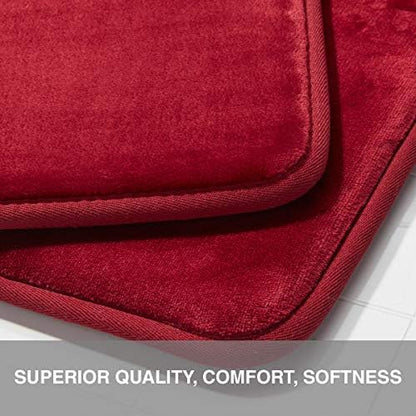 Memory Foam Bath Mat Non Slip Absorbent Super Cozy Velvet Bathroom Rug Carpet (72 inches X 24 inches, Red)