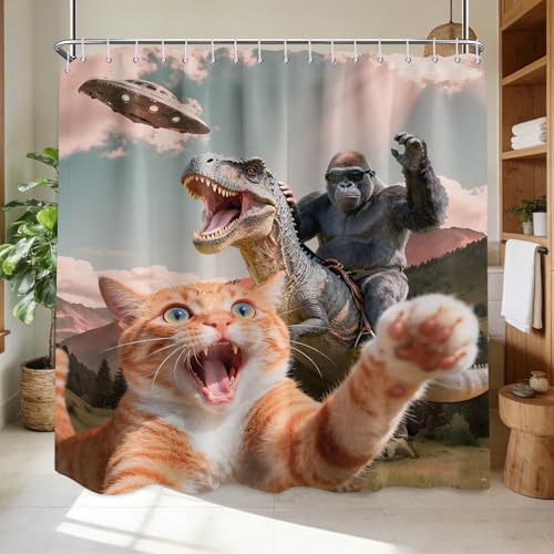 Extra Long Shower Curtain Funny Cat Clawfoot Tub, 108 x 72 in