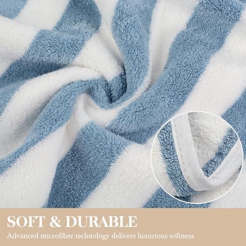 KinHwa Hand Towels for Bathroom, Microfiber Blue Stripe Hand Towels, 2 Pack