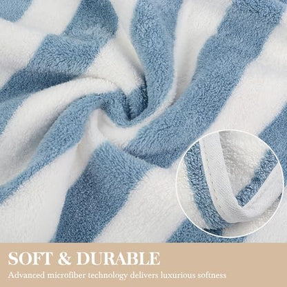 KinHwa Hand Towels for Bathroom, Microfiber Blue Stripe Hand Towels, 2 Pack