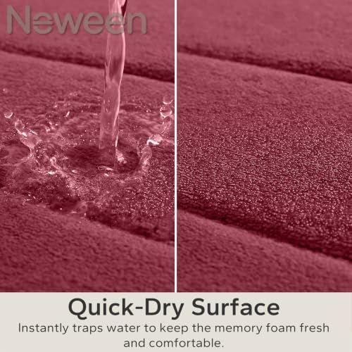 Neween Bathroom Rugs Set 2 Piece, Absorbent Memory Foam Bath Mat, Red
