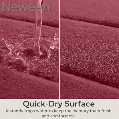 Neween Bathroom Rugs Set 3 Piece, Absorbent Memory Foam Bath Mat, Red