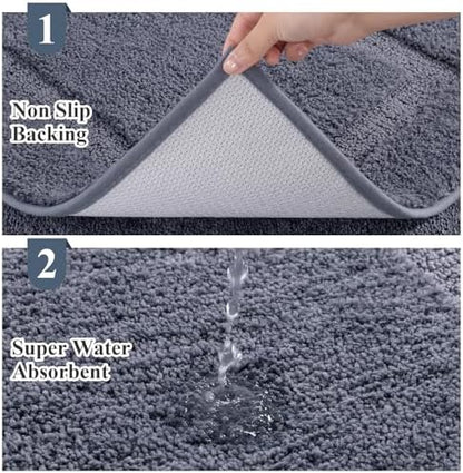 SHACOS Soft Microfiber Bathroom Rugs Set of 2 Pieces, Dark Grey