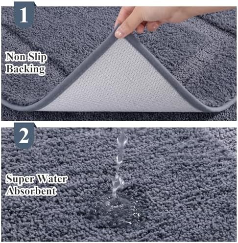 SHACOS Soft Microfiber Dark Grey Bathroom Rugs Sets 2 Pieces 32x20 inch