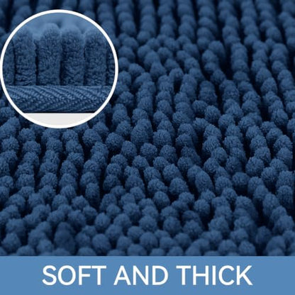 Bcoimo Bath Rug Mat,Chenille Extra Soft Navy Long Bathroom Runner Floor Rug