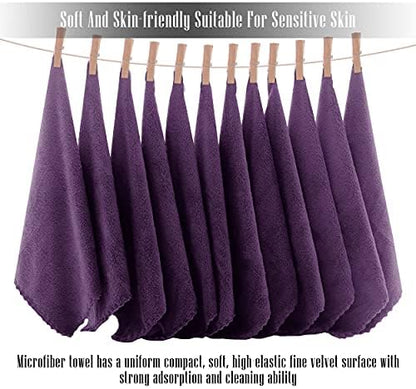 TENSTARS 12 Pack Premium Washcloths Set - Quick Drying- Soft Microfiber Coral Velvet Highly Absorbent Wash Clothes - Multipurpose Use as Bath, Spa, Facial, Fingertip Towel (Grape Purple)
