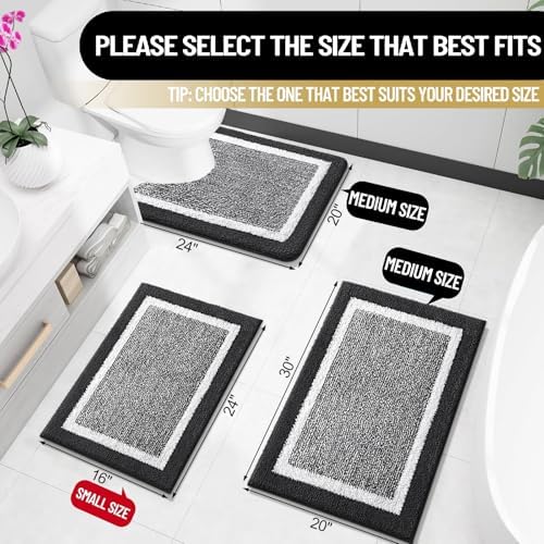 OLANLY Bathroom Rugs 30x20, Soft Absorbent Microfiber Bath Rugs, Black