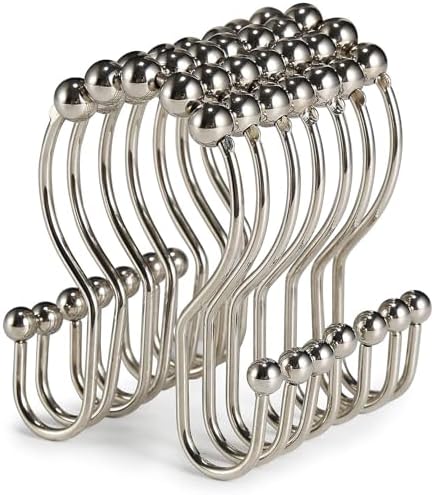 Goowin Shower Curtain Hooks, 12 Pcs Shower Curtain Rings, Stainless Steel Shower Curtain Hangers, Double Hook Shower Curtain Hooks, Smooth Sliding Anti-Drop Shower Rings for Curtain (Nickel)