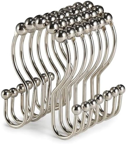 Goowin Shower Curtain Hooks, 12 Pcs Shower Curtain Rings, Stainless Steel Shower Curtain Hangers, Double Hook Shower Curtain Hooks, Smooth Sliding Anti-Drop Shower Rings for Curtain (Nickel)