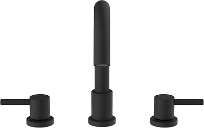 Two Handles Widespread 8 inch Bathroom Faucet,Split Lavatory Sink Faucet,Pop Up Drain,cUPC Supply Line,360°Swivel Spout,Round Arc Tube Matte Black